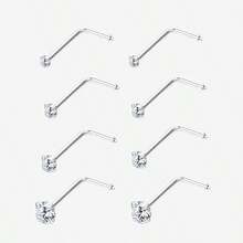 8pcs 1.5/2/2.5/3mm Cubic Zirconia Nose Piercing Jewelry Nose Studs, I L Shaped Shiny Crystal Bone Nostril Piercing Jewelry