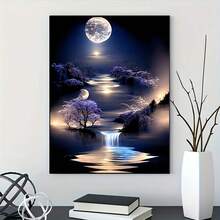 1pc Diamond Painting Kit - Night Moon Theme, 5D Full Round Diamond Embroidery Art, Creative Handmade Craft, Home Wall Decor, Stress Relief