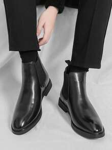 Men's Chelsea Boots Leather Lightweight Casual Chukka Ankle Boots Classic Elastic Dress Boots For Men - 黑色 - 查看 5