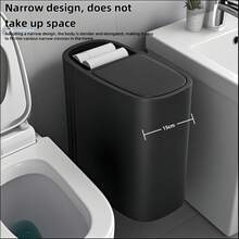 12-Liter Stylish Black Trash Can (One-Touch Push-Button Lid) Features A One-Touch (Push-Button) Lid, Silent Closing, And Odor-Proof Sealing Design. Constructed From Durable Plastic With A Sturdy Build, It Is Powder-Coated For Easy Cleaning And Maintenance. Its Space-Saving Elliptical Design Combines Modern Aesthetics, Making It Suitable For Homes, Bedrooms, Kitchens, Bathrooms, Laundry Rooms, Children's Rooms, Dormitories, Offices, And Commercial Spaces. This Compact Trash Can Serves As Both A Practical Waste Management Solution And A Decorative Office Supply - màu đen - Xem 2