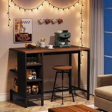 35.43" H Kitchen Island, Kitchen Shelf Bar Table With 5 Open Storage Shelves And Large Worktop, Industrial Butcher Block Island (Stools Not Included) Brown & Black - Brown & Black - View 3