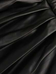 Yuwenier 性感复古 V 领 PU 皮革黑色吊带连衣裙弹力骨架露背侧拉链塑身衣褶皱连衣裙适合万圣节派对装 - 黑色 - 查看 7