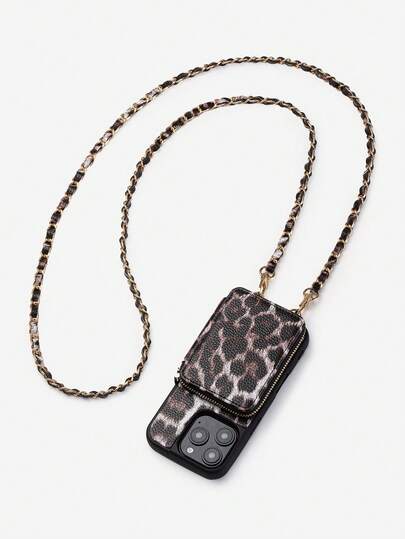 1pc Leopard Print Detachable Wallet Phone Case With Card Slots, Chain Strap, Large Capacity, Luxury Quilted Faux Leather, Compatible With Iphone 17/16/15/14/13/12/11 And Galaxy S24/S25 Ultra, Crossbody Pouch For Women