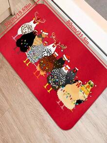 1pc New Christmas Chicken Pattern Doormat, Suitable For Living Room, Bedroom, Indoor - Machine Washable - Flannel Material, Delicate Wrap, Skin-Friendly, No Pilling, Slightly Water-Resistant Easy Care, Odorless - Ideal For Home Decor, Room Decoration