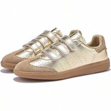 Sneakers For Women Lightweight Tennis Shoes Fashion Vegan Leather Hook & Loop Sneakers Non-Slip Walking ShoesChristmas - 金色 - 查看 4
