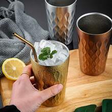 1 件不锈钢双层隔热咖啡杯（金色），创意浮雕钻石设计，家用咖啡杯可保持饮料温暖/保冷，防摔且易于清洁