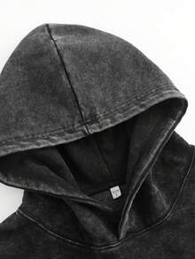 Men's Fashionable Autumn Washed Distressed Pocket Hoodie, Men's Vintage Washed Hooded Sweatshirt With Faith Over Fear Back Print - Y2K Streetwear Oversized Pullover, Pink & White Retro Lettering, Hip-Hop Campus Style, Loose Fit Casual Sweater For Men, All-Season Comfort, Machine Washable, Cordless Design With Front Pocket, Double-Sided Print, Relaxed Fit For Parties & Casual Attire, Sweatshirt For Men, Hoodie, Plus Size Hoodies For Men, Hoodie Jacket For Men, Thick Hoodies For Men - Street Fashion Outerwear - 煙灰黑 - 查看 7