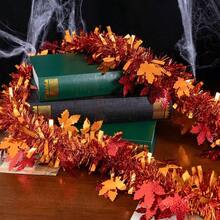 33Ft Thanksgiving Tinsel Garland, Maple Leaf Metallic Twist Foil Tinsel Garland Shiny Hanging Garland Autumn Thanksgiving Halloween Party Indoor Outdoor Decoration