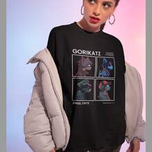 Playera Negra Oversize Para Dama Diseño Gorikatz Gatos Cat Camiseta para Mujer - Negro - Ver 2