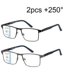 2-Piece Set Of Progressive Reading Glasses With Multi Focus For Men, Blue Light Multi Focus Computer Reader, Wireless Tri Focus Close Range - 透明多焦點 - 查看 10