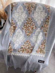 1 Stück Boho-Stil Damen Herbst/Winter Faux Kaschmir bestickter Schal, dicker Quasten bestickter Halswärmer, Reise Poncho