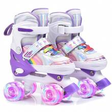 Patines de ruedas para niños, doble , conjunto completo para principiantes, adecuado para niños y niñas. - Púrpura y blanco - Ver 2