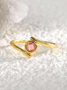 Charm-In 1 pieza Anillo de piedra de circonita geométrica de latón chapado en oro de 18K con estilo minimalista y de moda, disponible en múltiples tallas, adecuado como regalo para amigos, familiares y ocasiones especiales