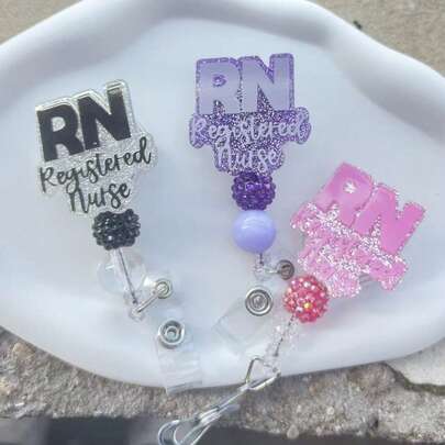 Rn Nurse Badge Reel Retractable Nursing ID Clip Nursing Badge Holder For RN Nurses Students (Pink,Black,Gren,