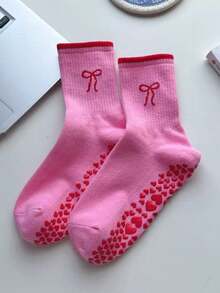 2 Pairs Women's Bowknot Yoga Mid-Calf Socks, Women's Non-Slip Pilates Socks, Ruffle Yoga Socks, Cute Grip Socks - Multicolor - View 5