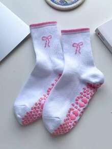 2 Pairs Women's Bowknot Yoga Mid-Calf Socks, Women's Non-Slip Pilates Socks, Ruffle Yoga Socks, Cute Grip Socks - Multicolor - View 4