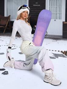 ATTRACO 女士纯色无缝半拉链圆领长袖上衣滑雪保暖瑜伽单板滑雪服，冬季运动服装 - 灰色 - 查看 5