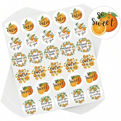 120 张橙色主题婴儿洗澡贴纸，2.5 厘米圆形自粘可爱贴纸，适用于婴儿洗澡生日派对装饰