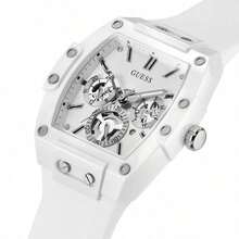 Guess Phoenix GW0203G6 Multifunktions-Herren-Quarzuhr mit gelbem Silikonarmband und schwarzem Tonneau-Zifferblatt, Lässig-Uhr für den täglichen Street-Style, sportlichen Stil, stilvolles Geschenk für Männer und Freund