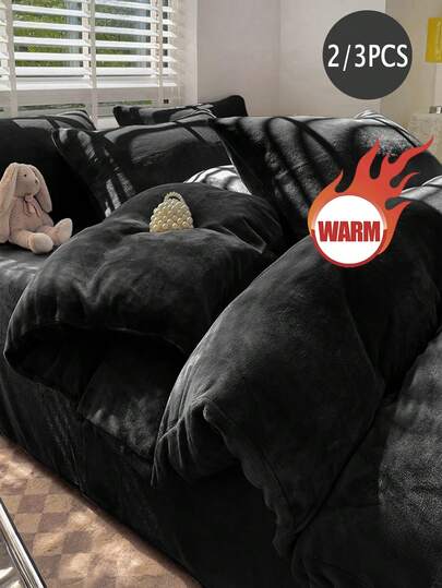 2/3pcs Velvet Solid Color Duvet Cover Set, Bedding, Solid Color Bedding Set, Cozy Room Decoration, Soft And Warm Bedding, Skin-Friendly Comforter Cover Set, Solid Color Series, Easy Care And Durable, Autumn And Winter Bedding For Guest Room And Bedroom, Fits For All Size Beds , (1 Duvet Cover And 1/2 Pillowcases Without Insert), Home Textile, Bedding Gifts, Machine Washable