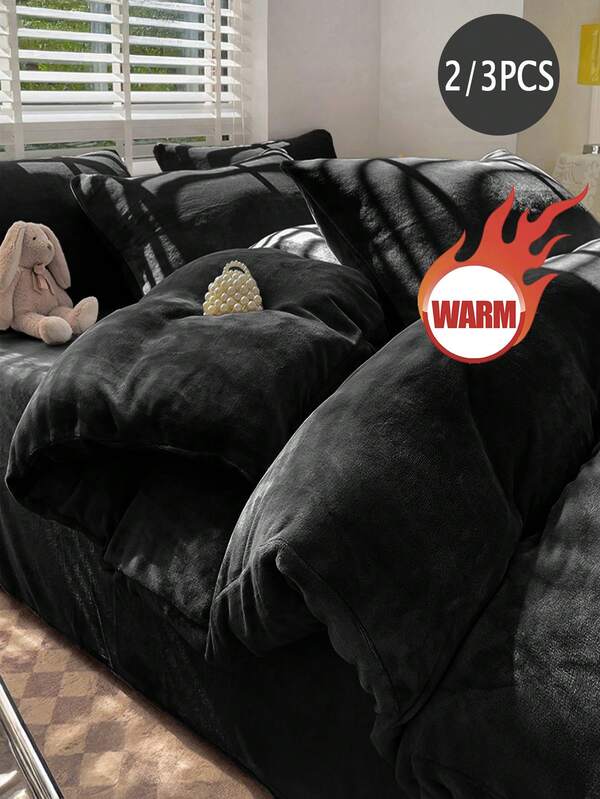 2/3pcs Velvet Solid Color Duvet Cover Set, Bedding, Solid Color Bedding Set, Cozy Room Decoration, Soft And Warm Bedding, Skin-Friendly Comforter Cover Set, Solid Color Series, Easy Care And Durable, Autumn And Winter Bedding For Guest Room And Bedroom, Fits For All Size Beds , (1 Duvet Cover And 1/2 Pillowcases Without Insert), Home Textile, Bedding Gifts, Machine Washable