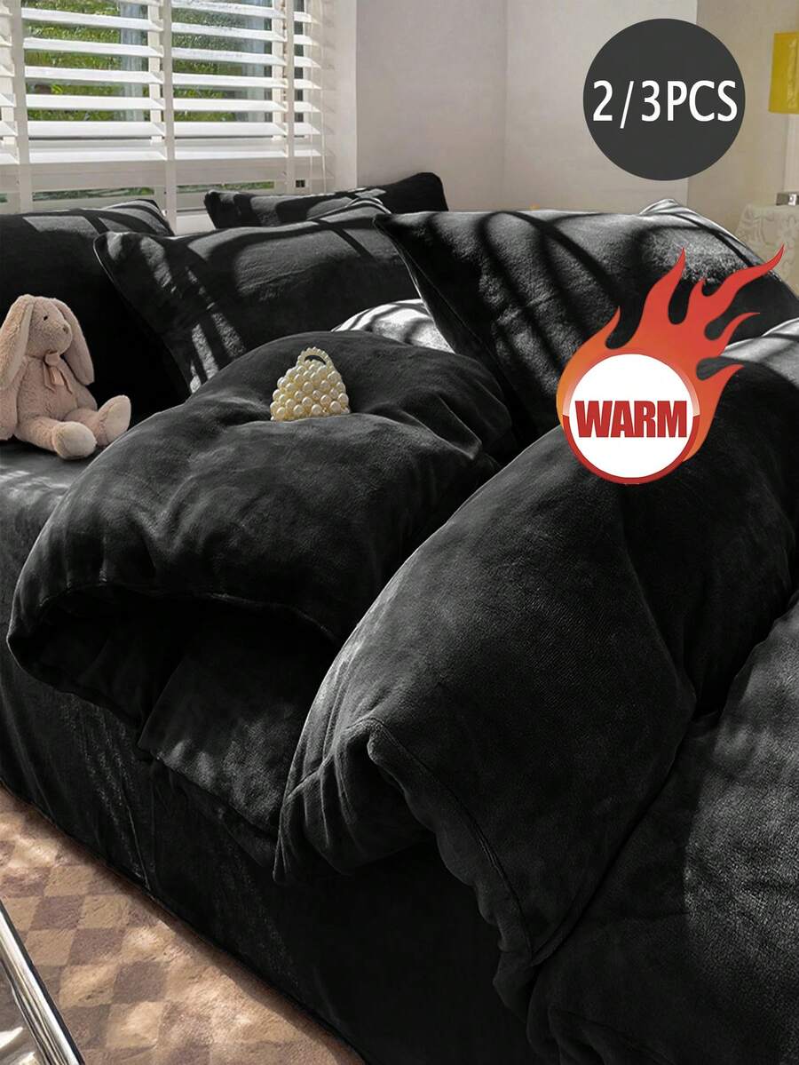 2/3pcs Velvet Solid Color Duvet Cover Set, Bedding, Solid Color Bedding Set, Cozy Room Decoration, Soft And Warm Bedding, Skin-Friendly Comforter Cover Set, Solid Color Series, Easy Care And Durable, Autumn And Winter Bedding For Guest Room And Bedroom, Fits For All Size Beds , (1 Duvet Cover And 1/2 Pillowcases Without Insert), Home Textile, Bedding Gifts, Machine Washable