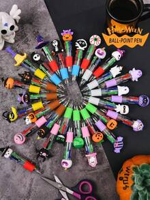10 pièces - Stylos mini multicolores d'Halloween en 1 stylo à bille Halloween 4-en-1 mignon, stylo citrouille sorcière effrayante sorcière squelette. Convient pour les faveurs de fête d'Halloween, les cadeaux de friandises ou de fête d'anniversaire
