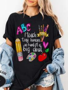 I Teach Tiny Humans Teacher Appreciation Back To School, Teacher Boys Girl Kid Shirt, Back To School Shirt. - 黑色 - 查看 1
