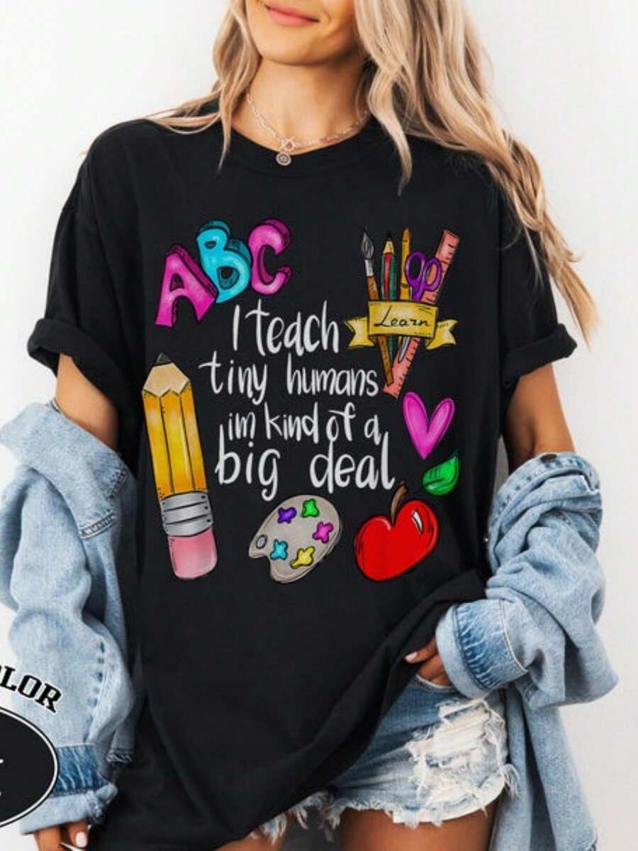 I Teach Tiny Humans Teacher Appreciation Back To School, Teacher Boys Girl Kid Shirt, Back To School Shirt. - 黑色 - 查看 1