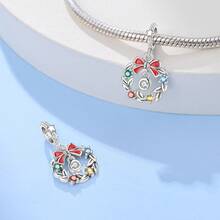 1 Pc Sterling Silver S925 Christmas Element Pendant, Colorful Christmas Wreath Pendant, DIY Christmas Necklace Bracelet, Christmas Gift