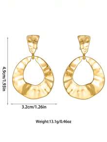 1 Pair Fashionable Smooth Geometric Water Drop Clip-On Earrings, Minimalist Hammered Circle Non-Pierced Earrings