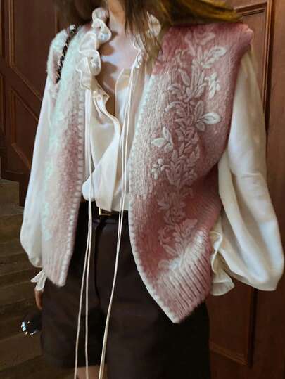 Alicedudu Gilet de cardigan à fleurs brodé à la main pour femmes, automne/hiver