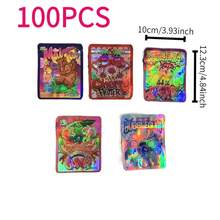 100 Pieces Mylar Bags, 3.5g Mylar Bags, Plastic Bags, Reusable Zipper Bags, Candy Bags, Gummy Bags, Casual Bags, Storage Bags For Event Parties, Great For Packaging Fun Props - 10 Random Styles Assorted Pack - 100件 - 查看 1