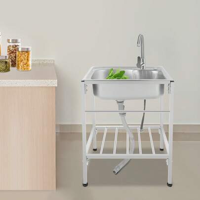 Lavello in acciaio inossidabile da 23,62*17,72*5,91 pollici con cestello, lavello a vasca singola per uso commerciale, lavello indipendente con rubinetto per acqua calda e fredda, meno soggetto a ruggine e crepe, per lavare pentole, padelle e ingredienti