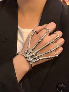 1 pieza Brazalete de guante único con diseño de mano de esqueleto punk gótico hip-hop, adecuado tanto para hombres como para mujeres, para festivales de música, fiestas y Día de Todos los Santos