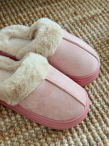 Damskie, jednokolorowe, swobodne, pluszowe kapcie wsuwane z futerkowym wykończeniem, wygodne, domowe ubranie na jesień/zimę