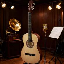 38" New Beginners Acoustic Guitar With Case, Strap, Tuner And Pick Halloween - 自然的 - 查看 1