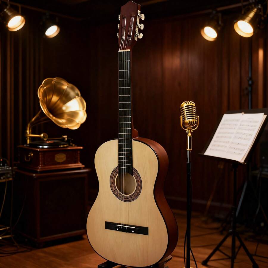 38" New Beginners Acoustic Guitar With Case, Strap, Tuner And Pick Halloween - 自然的 - 查看 1