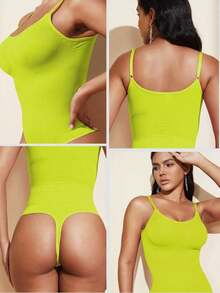 1pc Women Seamless Shaping Bodysuit With Thong Bottom, Slimming Bodyshaper Tummy Control Flat Belly Sheath Jumpsuit Shapewear Waist Trainer Shaper - 黃色 - 查看 6