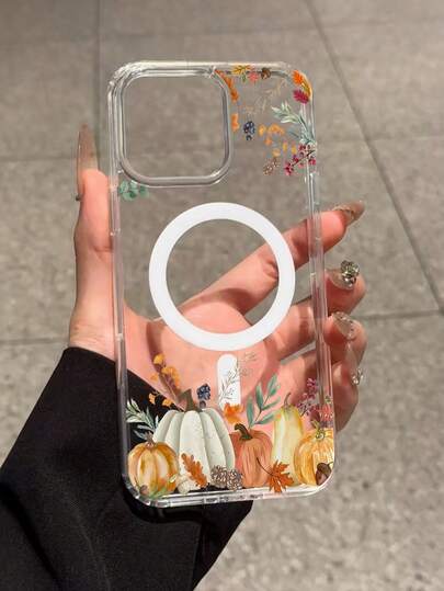 1pc Fashion Creative Autumn Pumpkin, Maple Leaf & Floral Pattern Magnetic Phone Case Compatible With Apple XS/XS Max/XR/11/12/13/14/14 Plus/15/15 Plus/16/16 Plus/7/8 Plus And Other Models