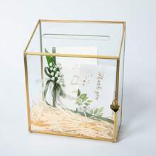 1pc Wedding Card Box With Slot And Lock - 9.5x4.5x11.8 Inches - Gold Glass Envelope Donation Box For Birthday Party Reception - Vintage Centerpiece, Decoration (Glass Box Only) - Vàng - Xem 1