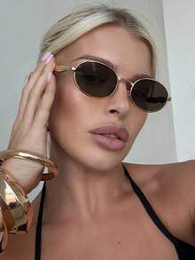 1副复古圆形大框时尚眼镜，全金属镜腿，百搭女士眼镜，适合旅行、度假、海滩等各种场合 - 黑色 - 查看 2