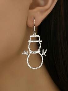 2pcs Fashionable Cute Snowman Hollow Dangle Earrings For Women - Snowman Earrings - View 5