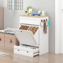 Advwin Dog Feeding Station With Storage Cabinet, Hidden Elevated Bowls For Medium & Large Dogs, Dog Food Cabinet Organizer With Slow Feeder, Stainless Steel Dog Bowls & Hooks For Pet Supplies - 白色 - 查看 10