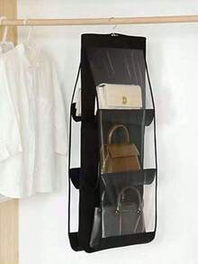 1 pièce Boîte de rangement à 6 compartiments multicouche pour sac à main, organisateur suspendu pliable en tissu Oxford avec 6 poches - organisateur de placard pour sac à main, portefeuille et accessoires, design durable noir-gris, parfait pour Noël, Halloween, Thanksgiving, porte-portefeuille, support d'accessoires, apparence élégante, structure robuste, décoration de chambre, rentrée scolaire - Noir - Voir 12