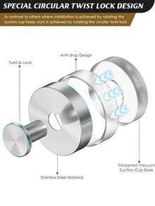 Schwere Edelstahl Saugnapf Haken, Wandmontage Handtuchhalter, einfache Installation, lackierte Oberfläche, modischer Stil für Badezimmer, Küche, Handtücher, Kleidung, Accessoires, Wandmontierter Kleiderständer, Kleiderständer, Kleiderbügel, Aufhängehaken, Aufhänger, Raumdekoration, Türgarderobe, Wandhalter, Kleiderschrank Organizer, Schlüsselhalter