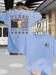 Men's Streetwear T-Shirt Country Rodeo Texas Cotton Round Neck - 淺藍色 - View 2