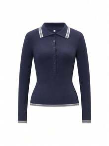 Blusa de lana con diseño de botones, cuello con muesca y dobladillo para mujeres, estilo coreano casual de calle y transporte, otoño Nora Noon Y2K