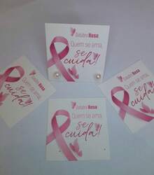 100 Tag P/ Brinco Outubro Rosa Com Brinco De Pérola Se Cuida
