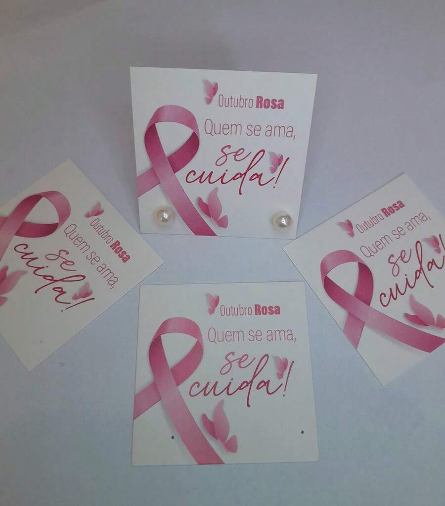 100 Tag P/ Brinco Outubro Rosa Com Brinco De Pérola Se Cuida